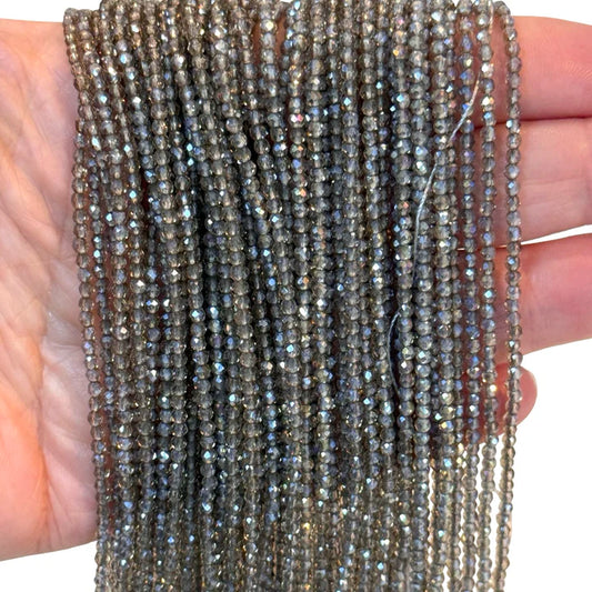 2mm Fasetli Yuvarlak Kristal Boncuk – Seffaf Janjan Dumanlı Gri - 30 -Kum Kristal