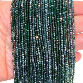 2mm Fasetli Yuvarlak Kristal Boncuk – Janjanlı Şeffaf Koyu Yeşil - 38 -Kum Kristal