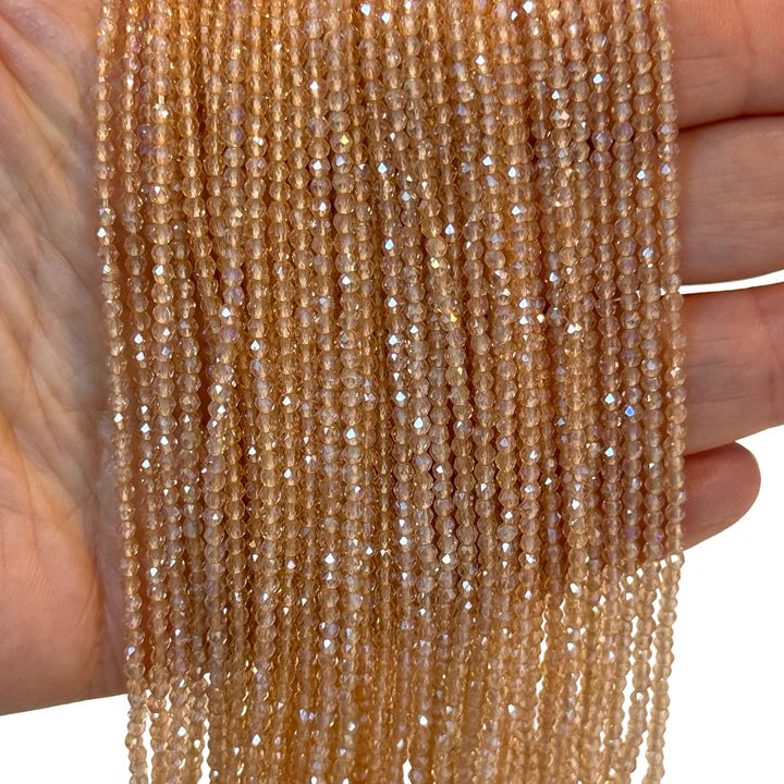 2mm Fasetli Yuvarlak Kristal Boncuk – Şeffaf Şampanya - 39 -Kum Kristal