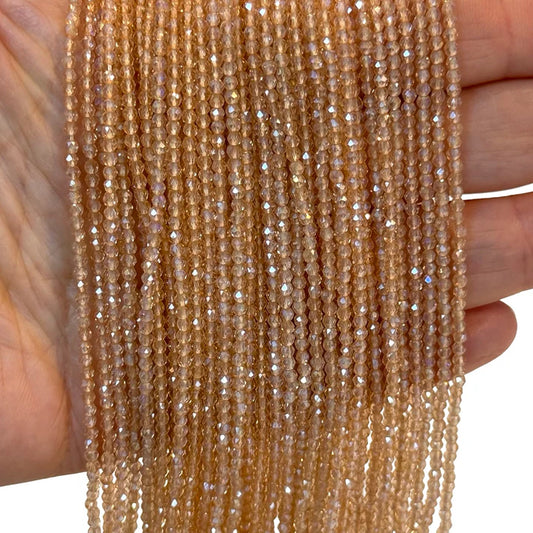 2mm Fasetli Yuvarlak Kristal Boncuk – Şeffaf Şampanya - 39 -Kum Kristal