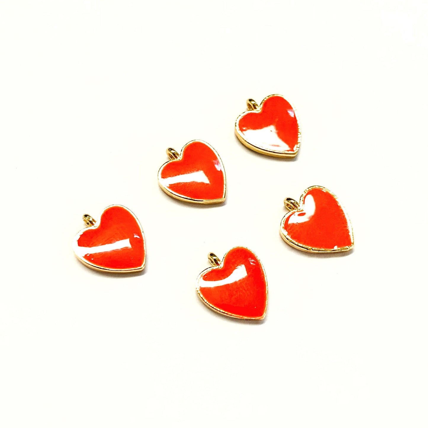 Gold Plated Enamel Heart Shaking Apparatus - Neon Orange