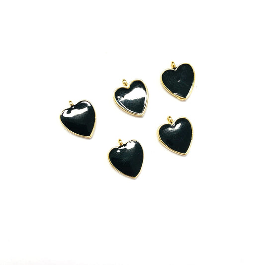 Gold Plated Enamel Heart Shaking Device - Black