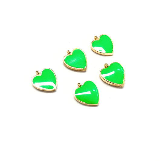 Gold Plated Enamel Heart Shaking Apparatus - Neon Green
