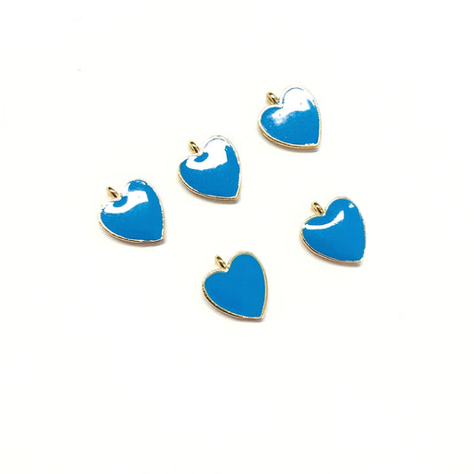 Gold Plated Enamel Heart Shaking Device - Blue