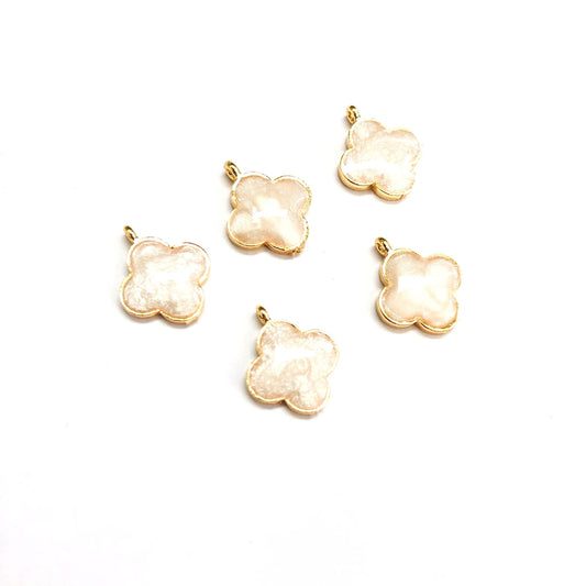 Gold Plated Enamel Clover Shaking Attachment - Pearlescent