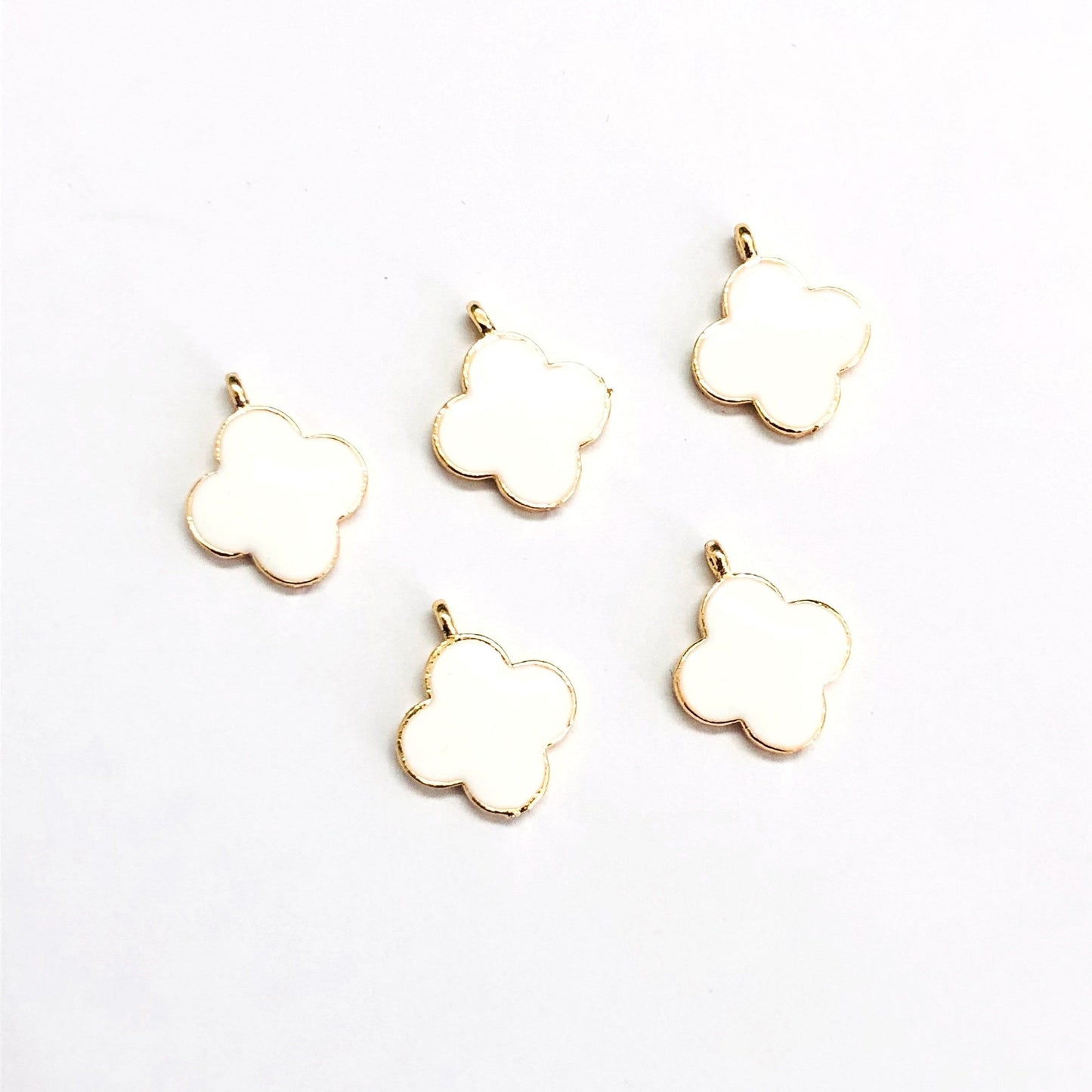 Gold Plated Enamel Clover Shaking Attachment - White