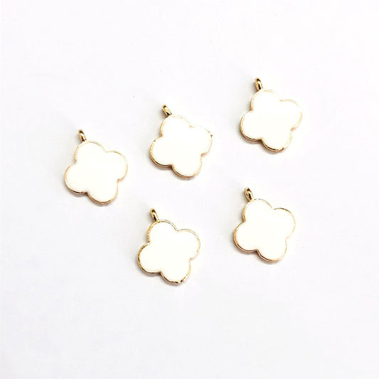 Gold Plated Enamel Clover Shaking Attachment - White