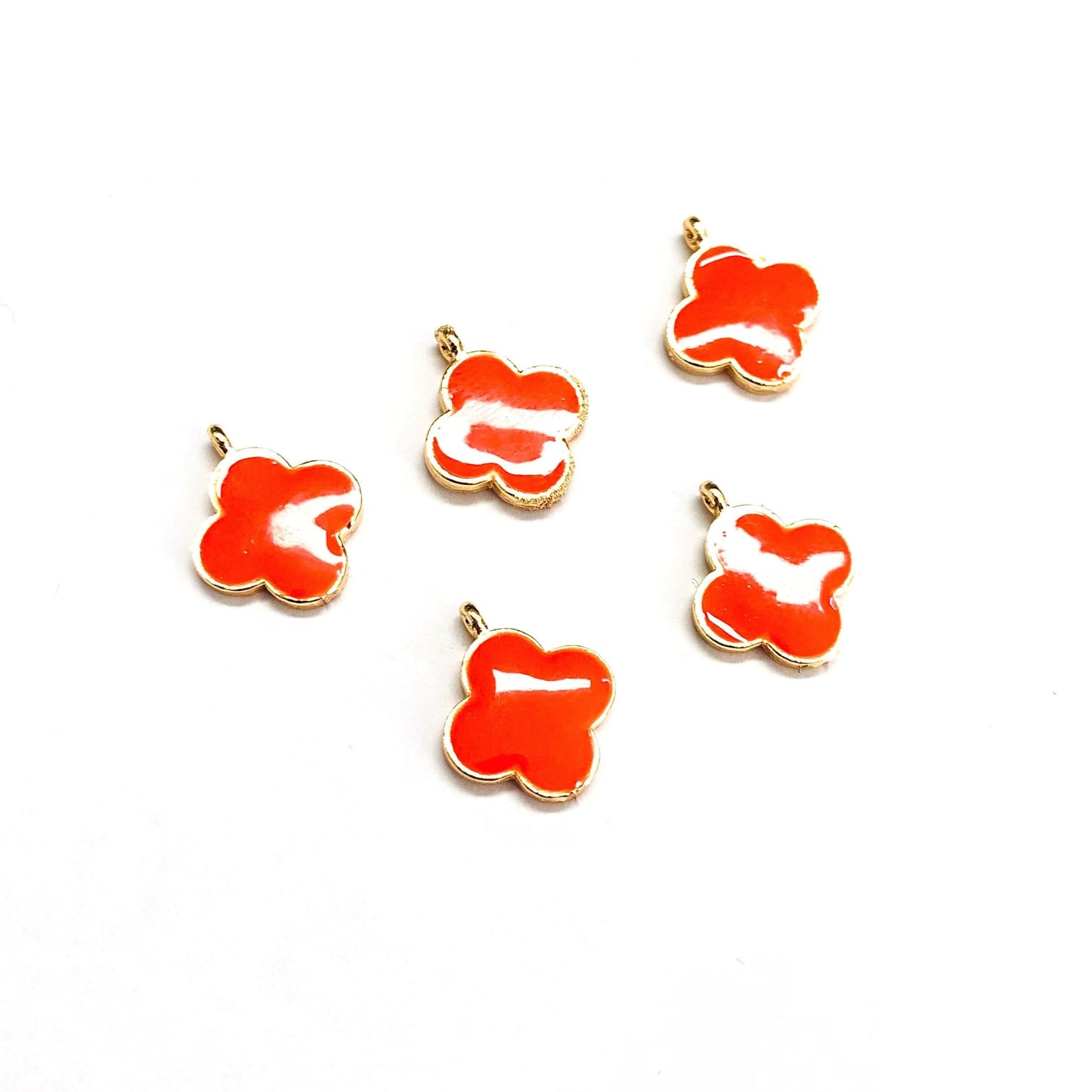 Gold Plated Enamel Clover Shaking Attachment - Neon Orange