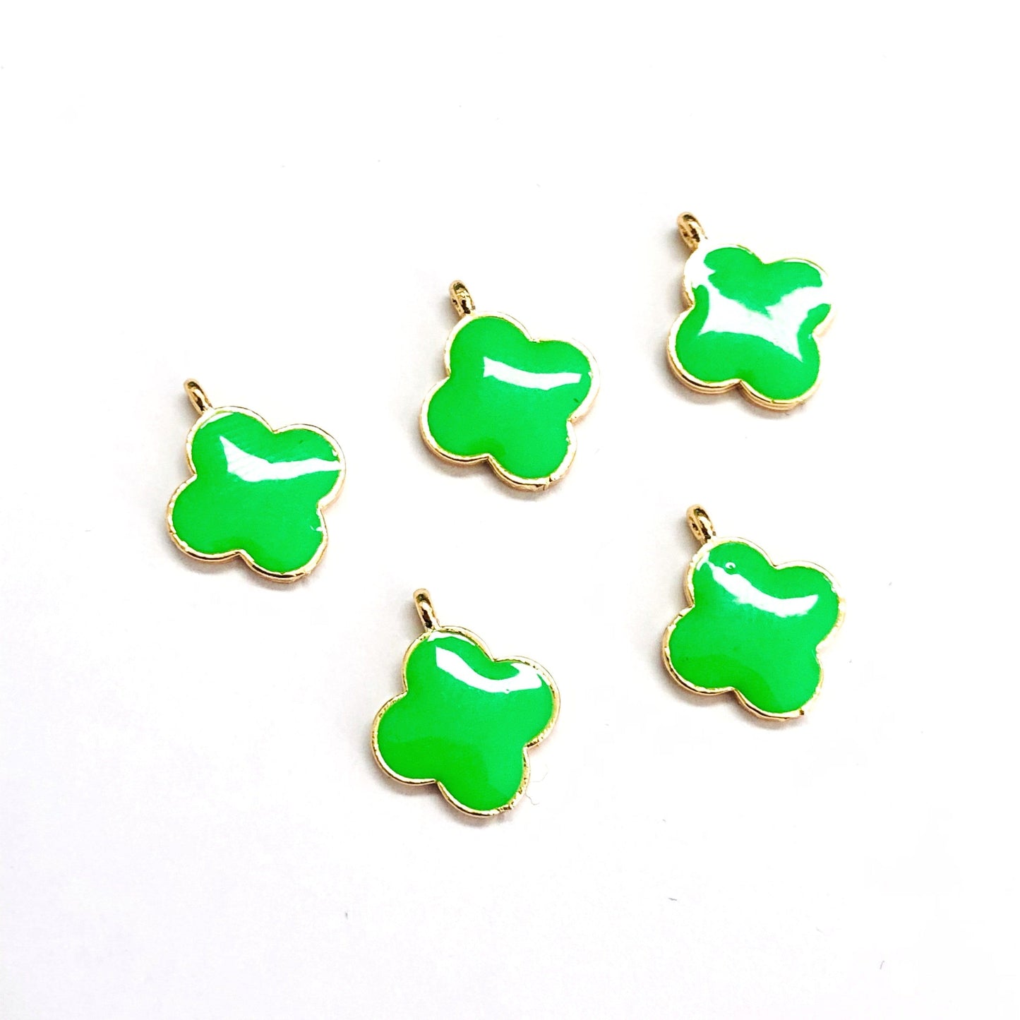 Gold Plated Enamel Clover Shaking Attachment - Neon Green