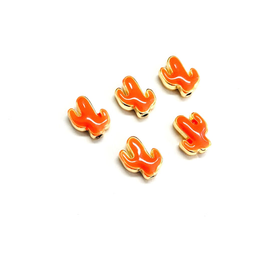 Gold Plated Enamel Cactus Insert - Neon Orange