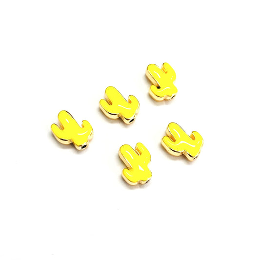 Gold Plated Enamel Cactus Insert - Neon Yellow