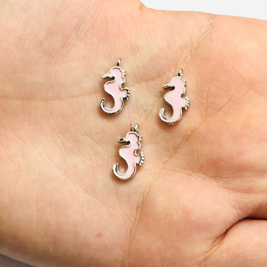 Rhodium Plated Enameled Seahorse Rocking Bracket - Light Pink
