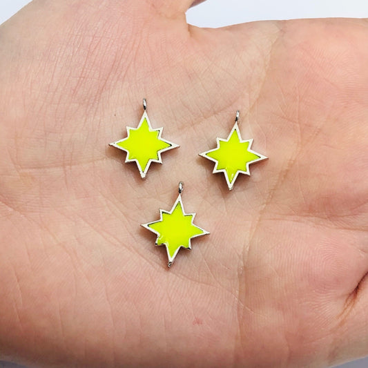 Rhodium Plated Enameled Pole Star Rocker - Yellow