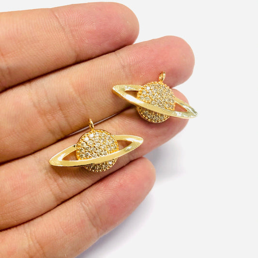 Gold Plated Zircon Stone Saturn Pendant