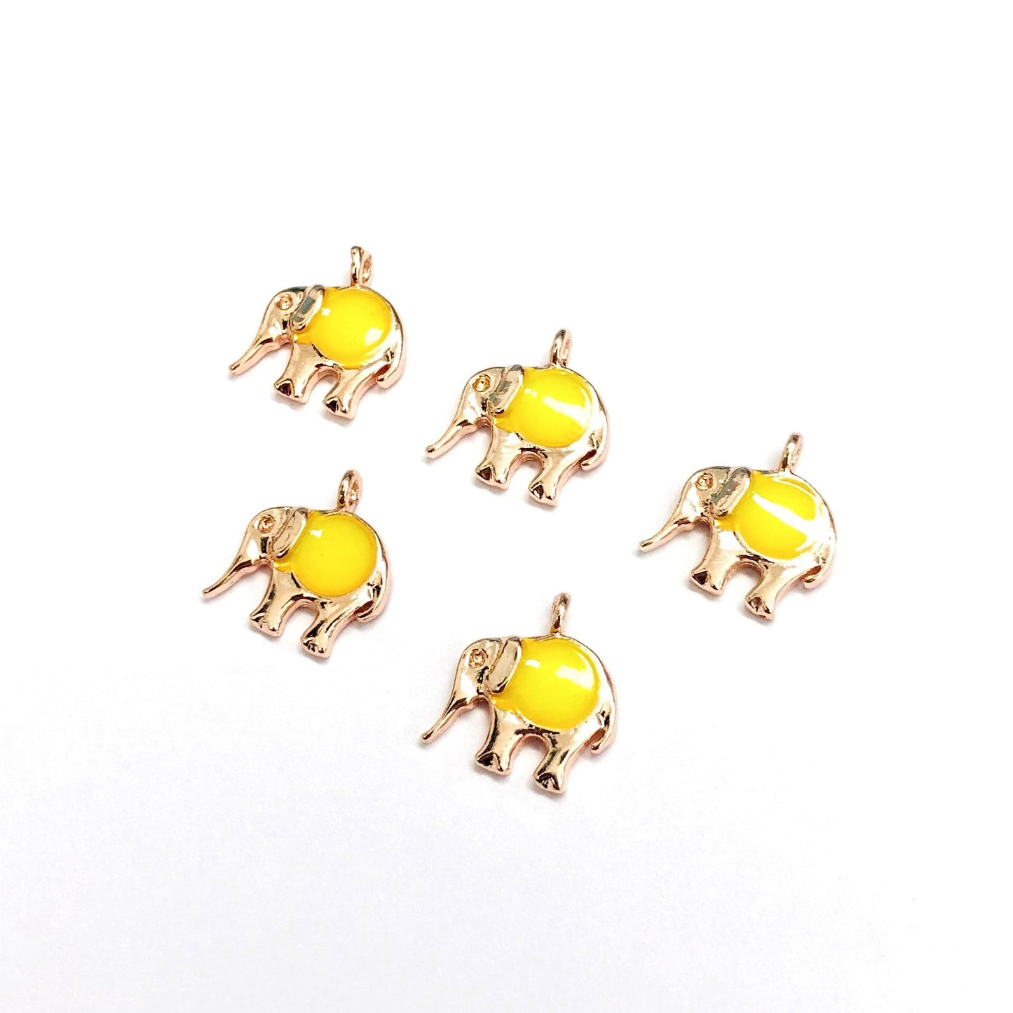 Rose Gold Plated Enamel Elephant 3 Rocking Bracket - Yellow