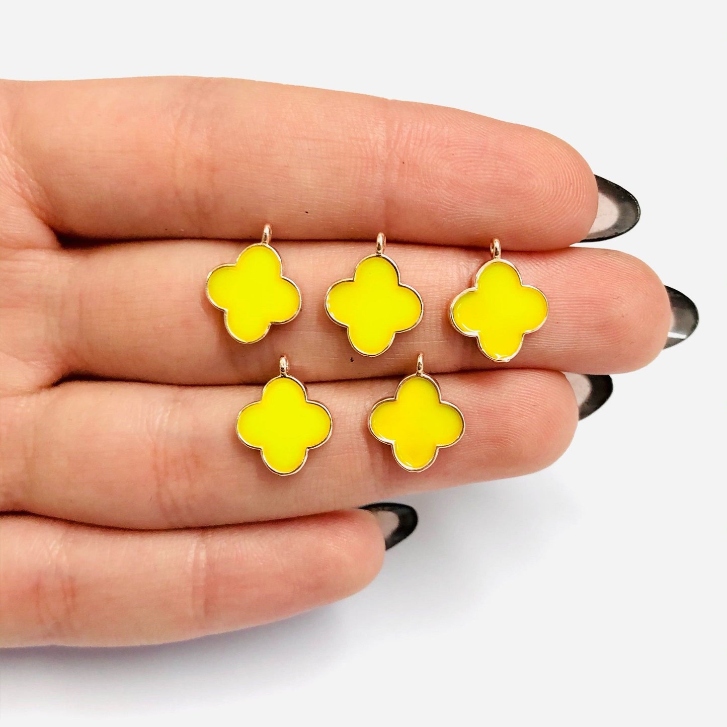 Rose Gold Plated Enamel Clover Shaking Attachment - Neon Yellow