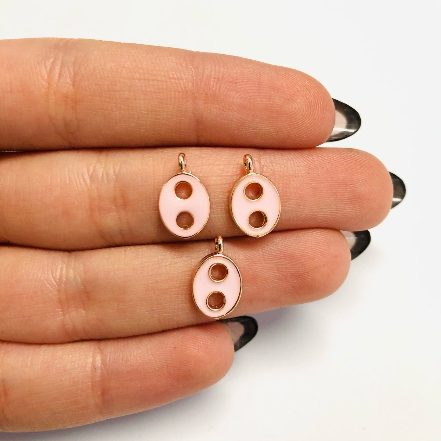 Rose Gold Plated Enamel Mini Button Hanging Attachment - Light Pink