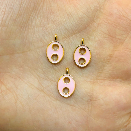 Gold Plated Enamel Mini Button Hanging Attachment - Light Pink