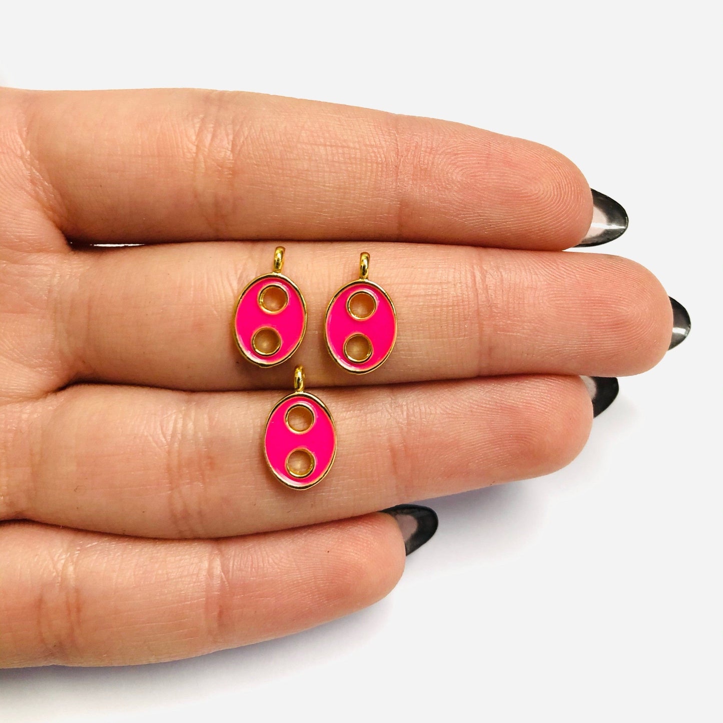 Gold Plated Enameled Mini Button Hanger - Pink