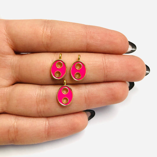 Gold Plated Enameled Mini Button Hanger - Pink