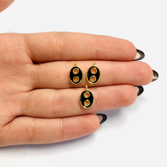 Gold Plated Enamel Mini Button Hanger - Black