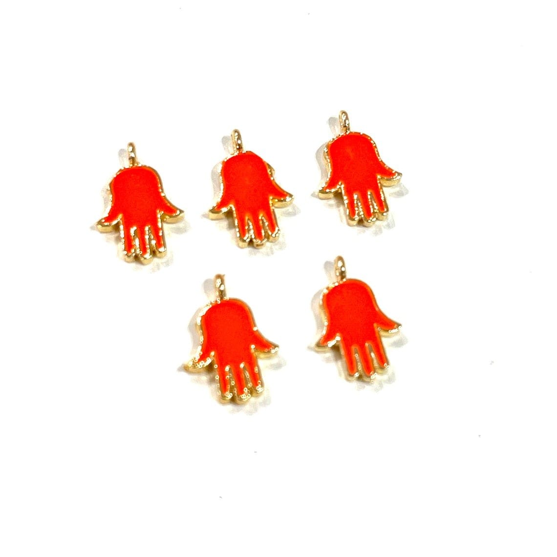 Gold Plated Enamel Mini Fatma Ana Hand Apparatus - Neon Orange