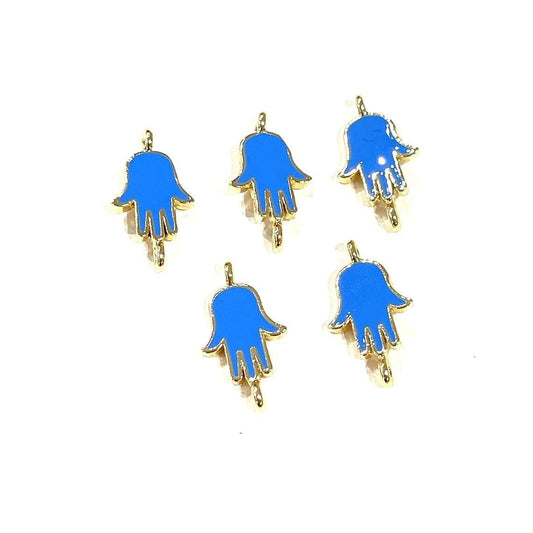 Gold Plated Enamel Mini Fatma Ana Hand Bracelet Apparatus - Blue