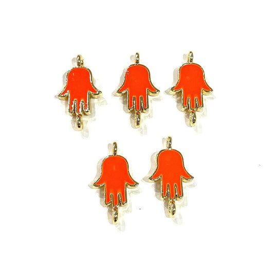 Gold Plated Enamel Mini Fatma Ana Hand Bracelet Apparatus - Neon Orange