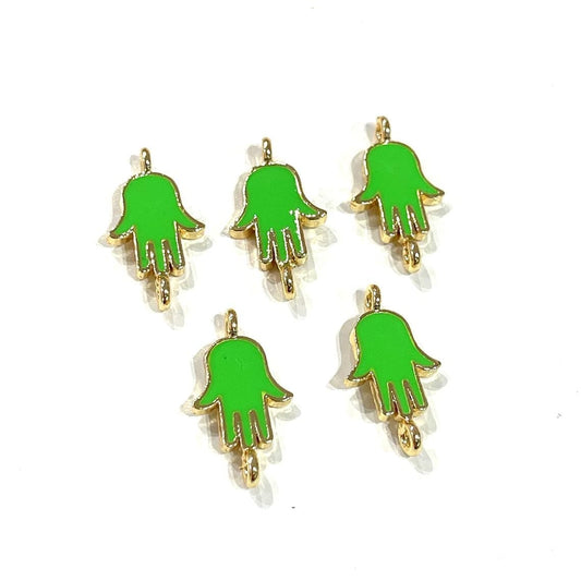 Gold Plated Enamel Mini Fatma Ana Hand Bracelet Apparatus - Neon Green