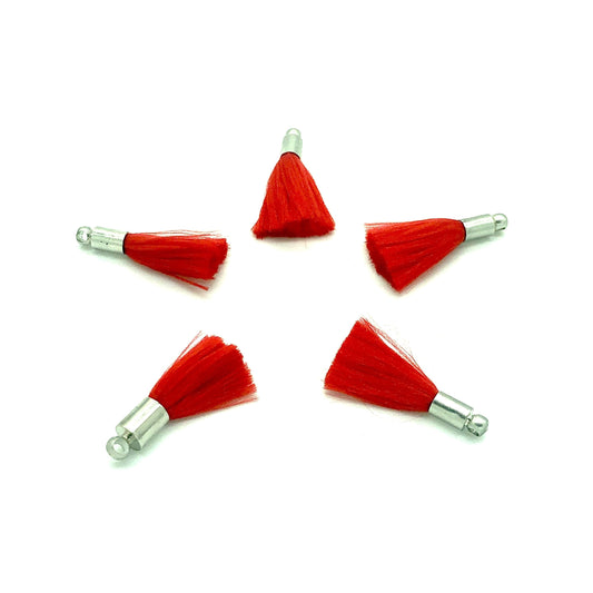 Rhodium Plated Tassel - Red
