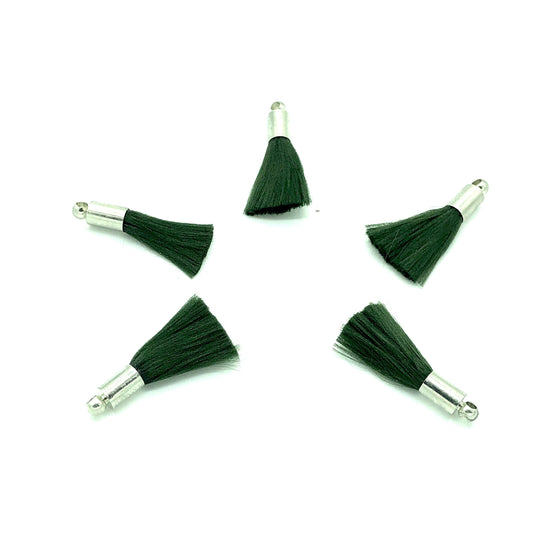 Rhodium Plated Tassel - Duck Head Green