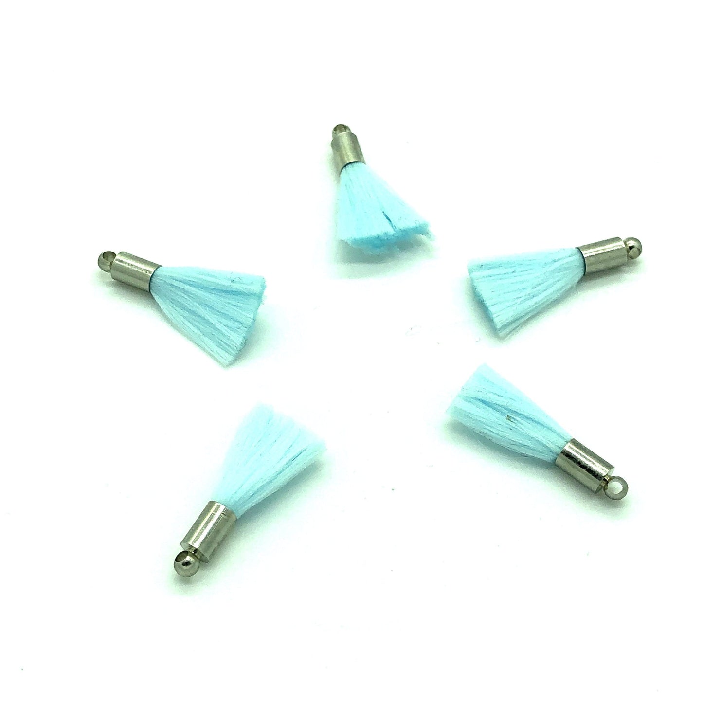 Rhodium Plated Tassel - Baby Blue