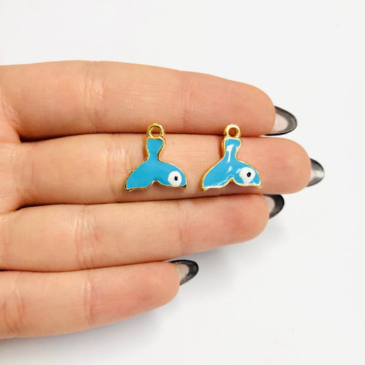 Gold Plated Enamel Whale Tail Apparatus -Turquoise