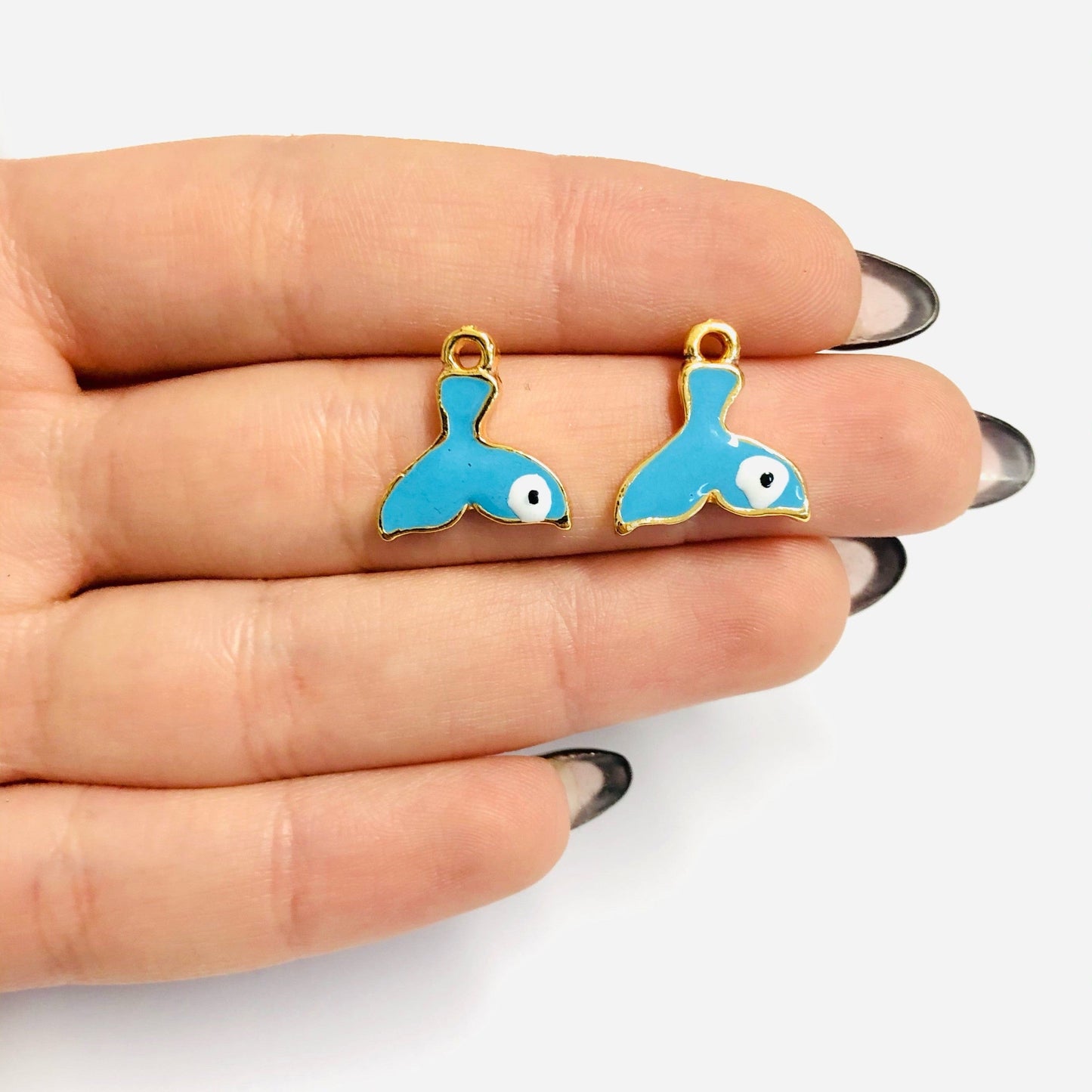 Gold Plated Enamel Whale Tail Apparatus -Turquoise