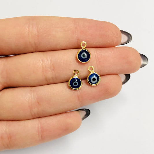 Altın Kaplama Çift Yönlü Cam Nazar Sallantı Aparatı Küçük - Lacivert