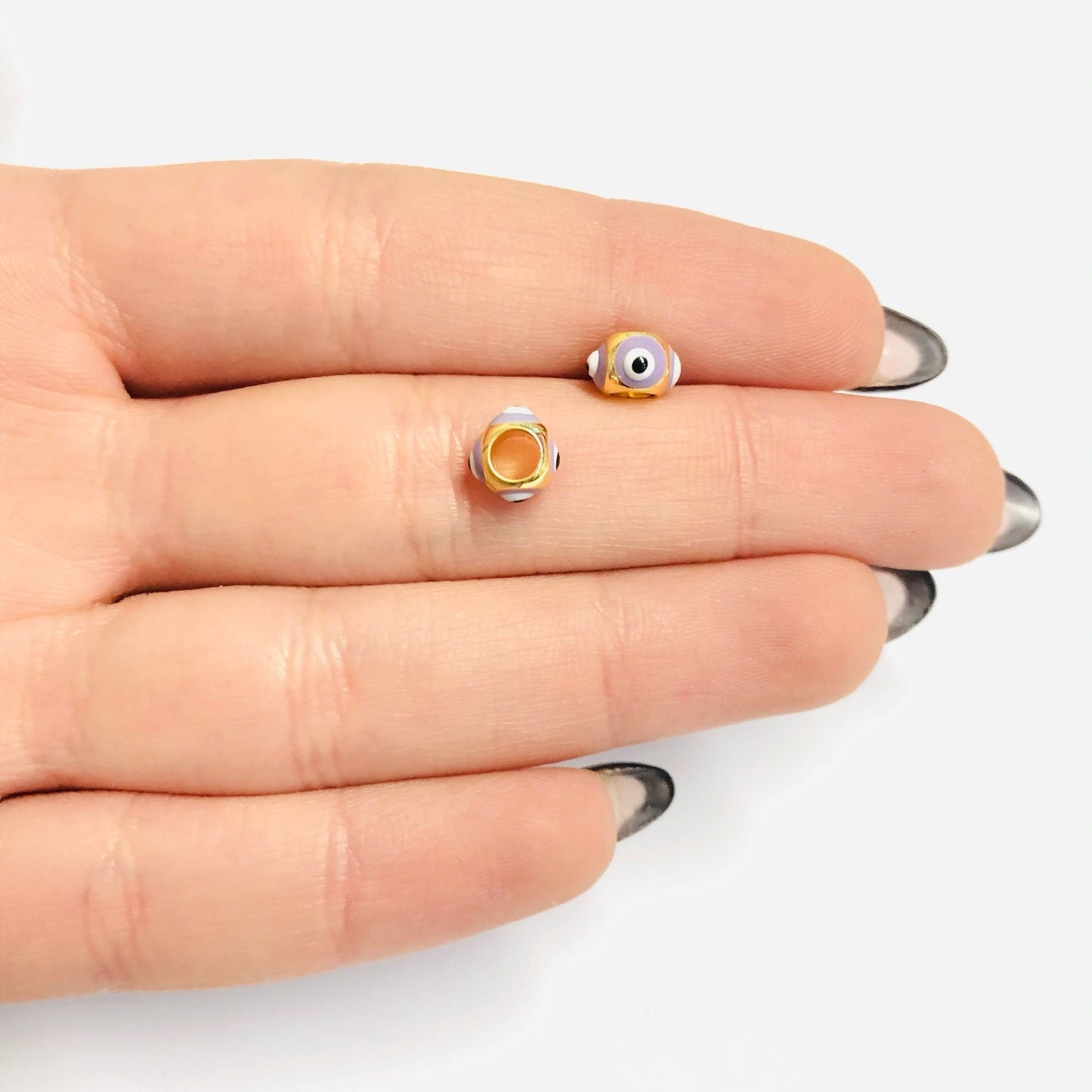 Altın Kaplama Mineli 4.5x7mm Nazar Ara Aparat- Lila