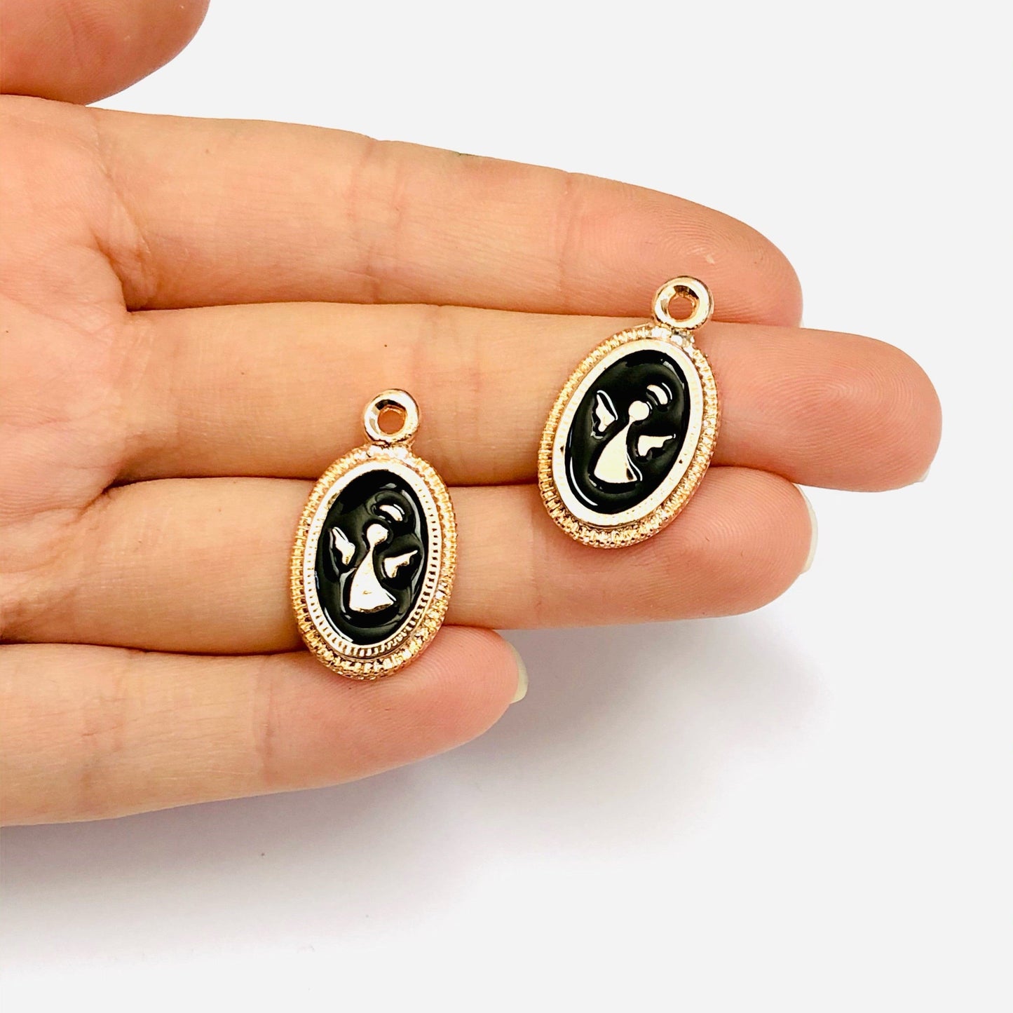 Rose Gold Plated Enamel Angel Figure Pendant - Black