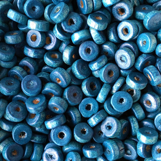 8mm Rondel Wood Bead 18 - Denim Blue
