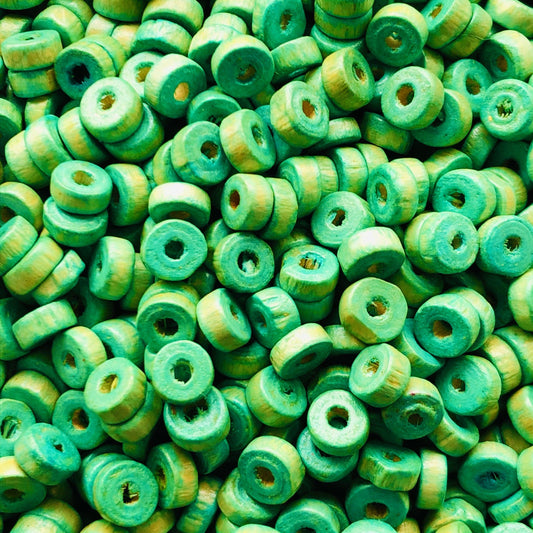 8mm Rondel Ahşap Boncuk 19 - Yeşil Turkuaz