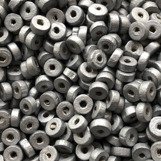 8mm Rondel Ahşap Boncuk 30 - Gümüş Kaplama