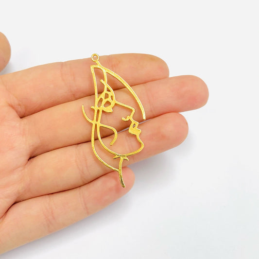 Brass Gold Plated Portrait Pendant - 1