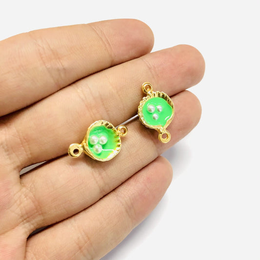 Gold Plated Enamel Pearl Oyster Bracelet Attachment Small - Neon Green