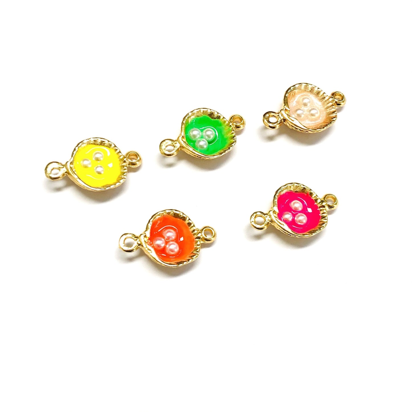 Gold Plated Enamel Pearl Oyster Bracelet Attachment Small - Neon Green