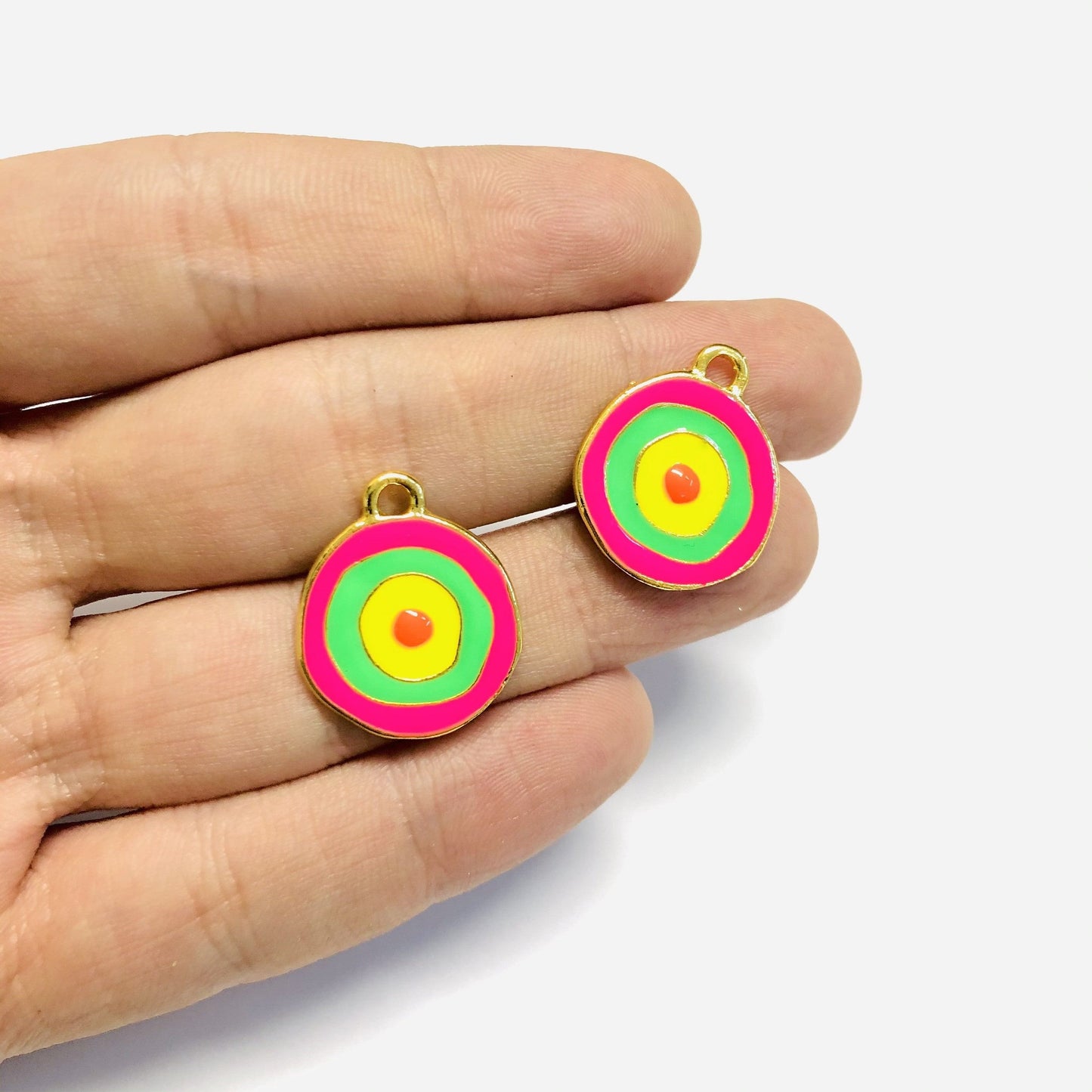 Altın Kaplama Mineli Nazar Kolye Ucu - Neon Pembe