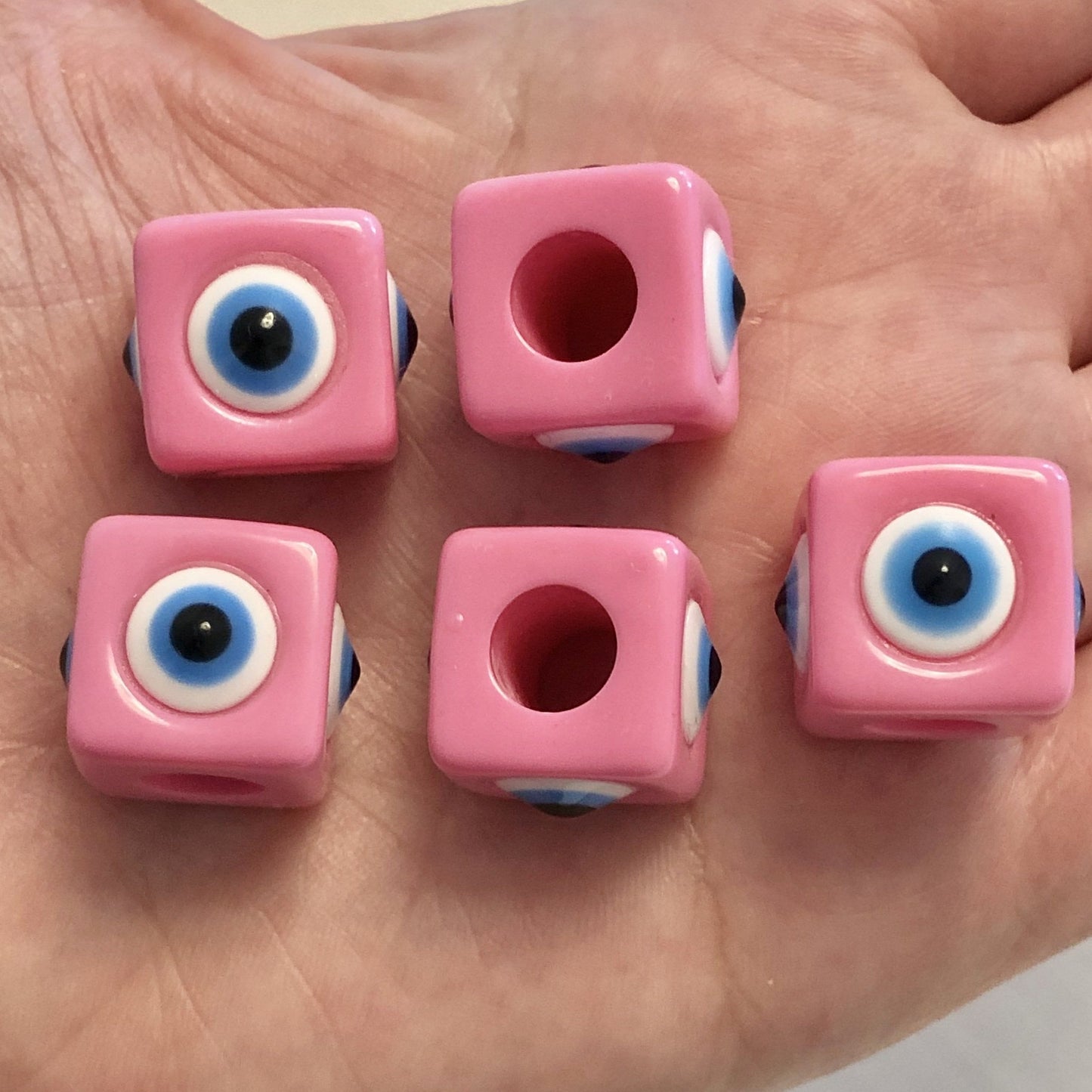 Acrylic Cube Evil Eye Beads - Pink