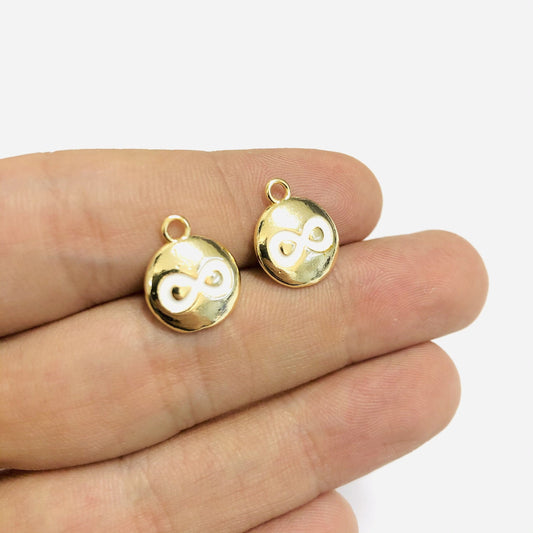 Brass Gold Plated Enameled Infinity Rocker - White