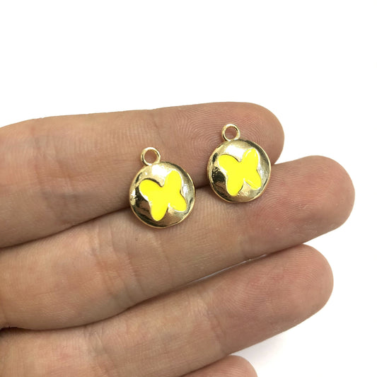 Brass Gold Plated Enamel Butterfly Shaking Attachment - Neon Yellow
