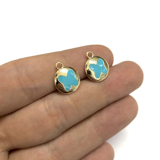 Brass Gold Plated Enamel Butterfly Shaking Attachment - Blue