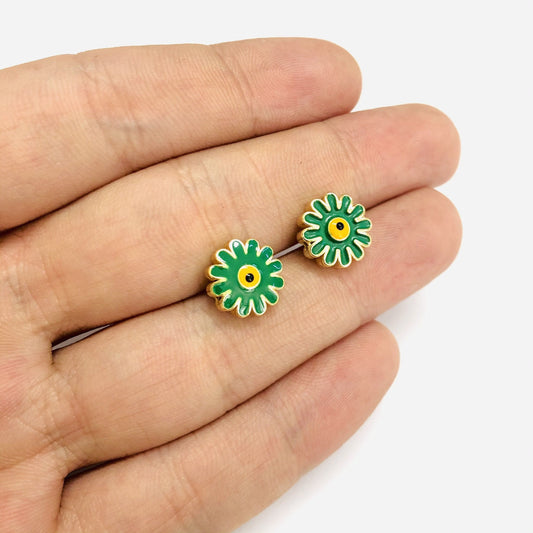Brass Gold Plated Enamel Daisy Insert - Green