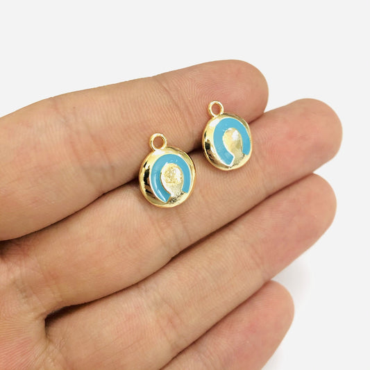 Brass Gold Plated Enamel Horseshoe Shaking Attachment - Turquoise